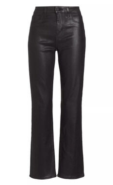 L'agence Ginny High Rise Straight with Gold Zipper Detail  in Noir Coated